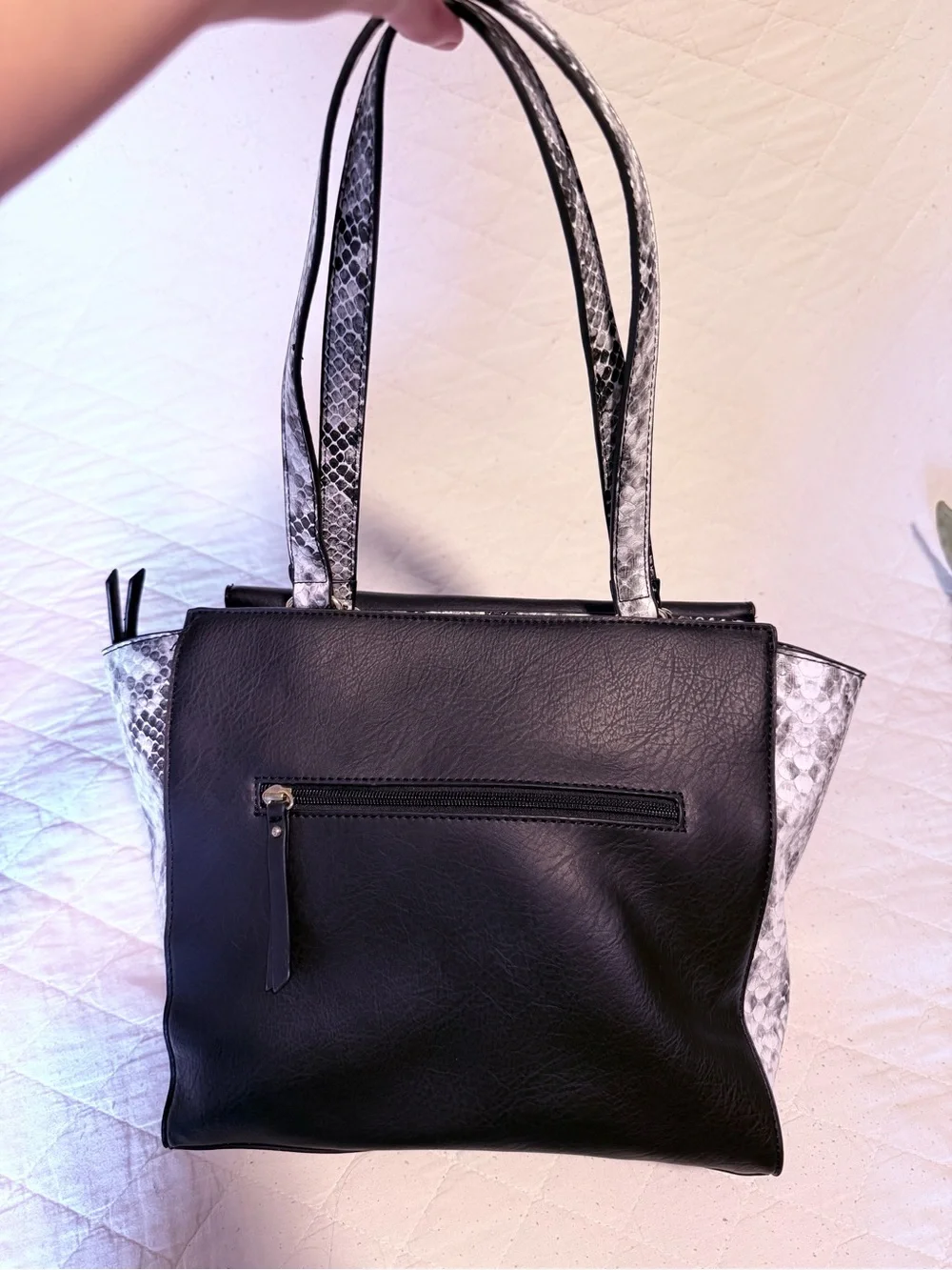 Nicole by Nicole Miller Black Snakeskin Tote Shoulder Bag